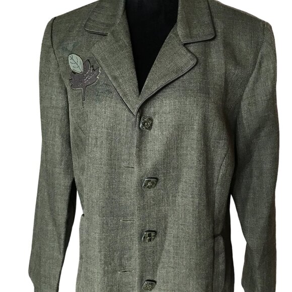 Sag Harbor Blazer: Lightweight 90s Autumn Embroidered Leaf Olive Green, Size 12 - Picture 11 of 11
